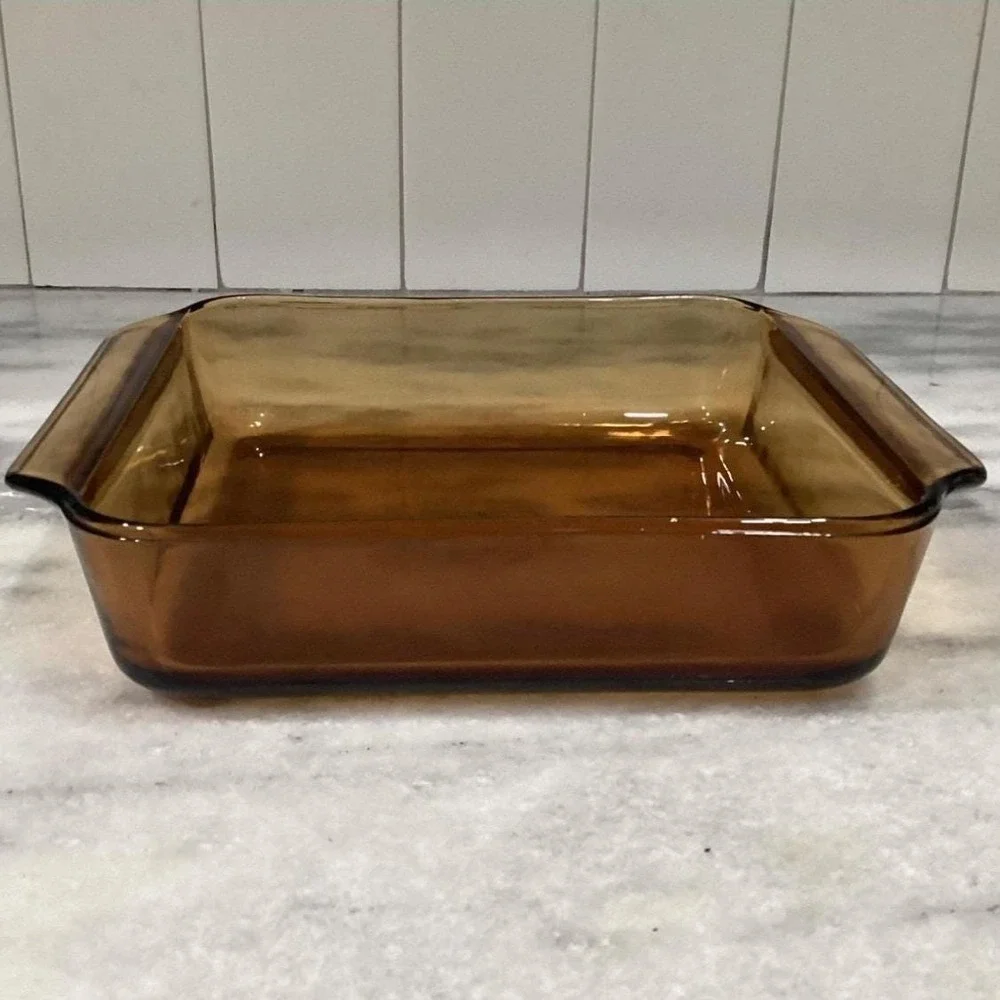 Anchor Hocking Fire-King Square Amber Baking Dish #435, Vintage Brown Bakeware‎